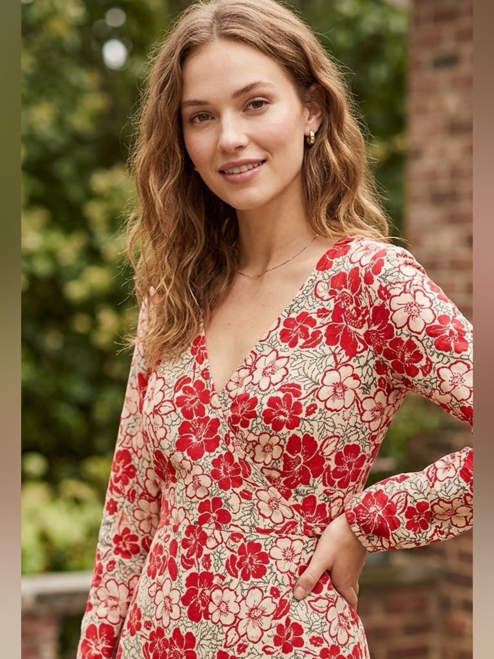 LOFT 100% Cotton Red Floral Wrap-Style Women’s Dress Size 8